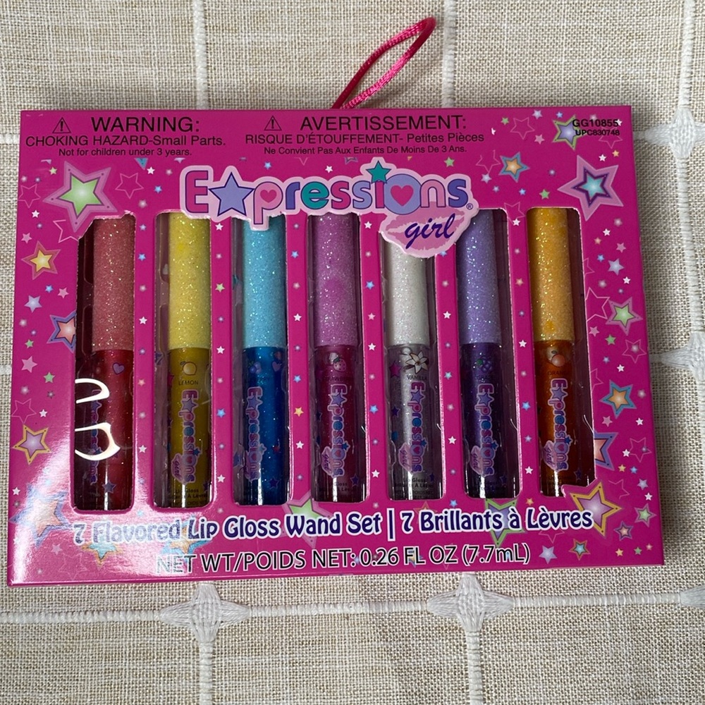 Expressions 7pc Fruity Flavored Lip Gloss Set in Assorted Non Toxic Kids‎ New